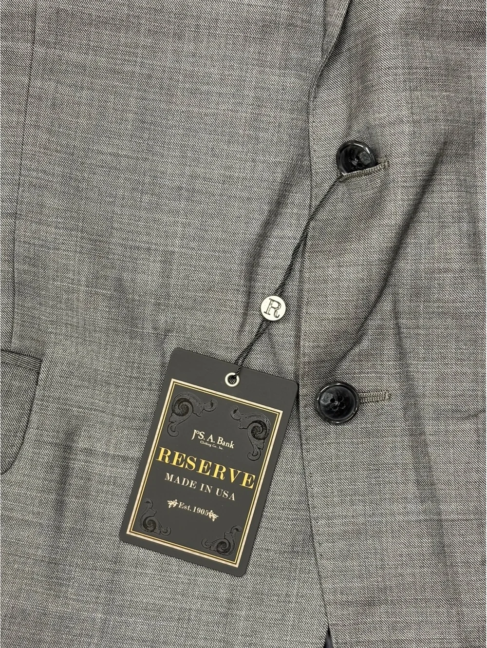 Jos A Bank Reserve 2 Piece Gray Wool Suit 44R/38 Tailored Fit